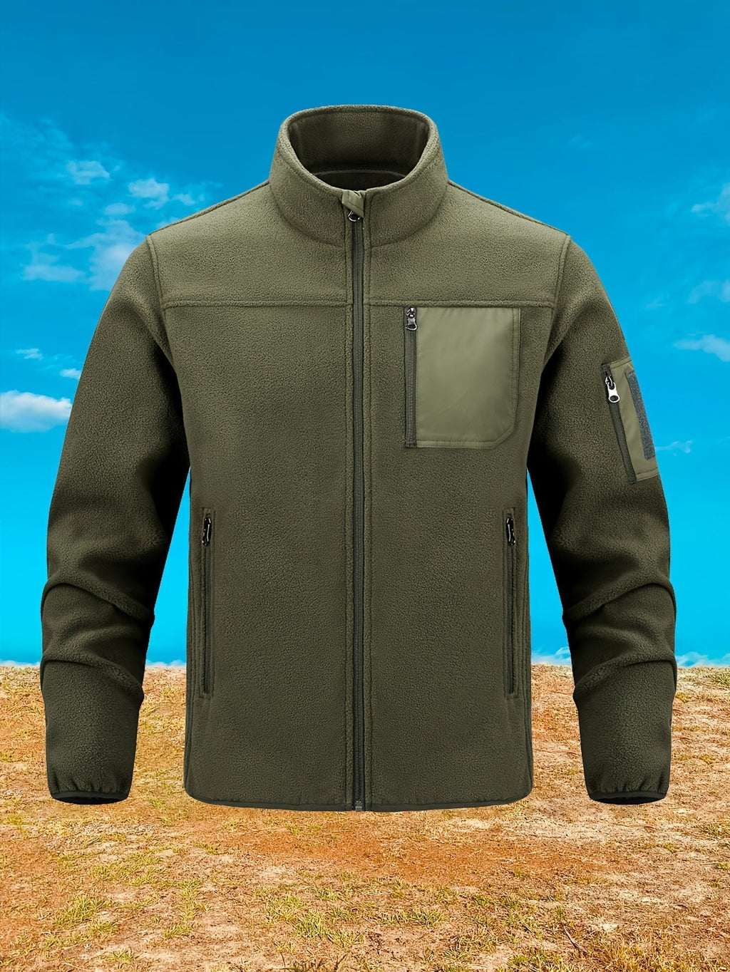 Stylish Fleece Jacket for Men with Stand-Up Collar and Functional Pockets - 11 - Stylewhipped