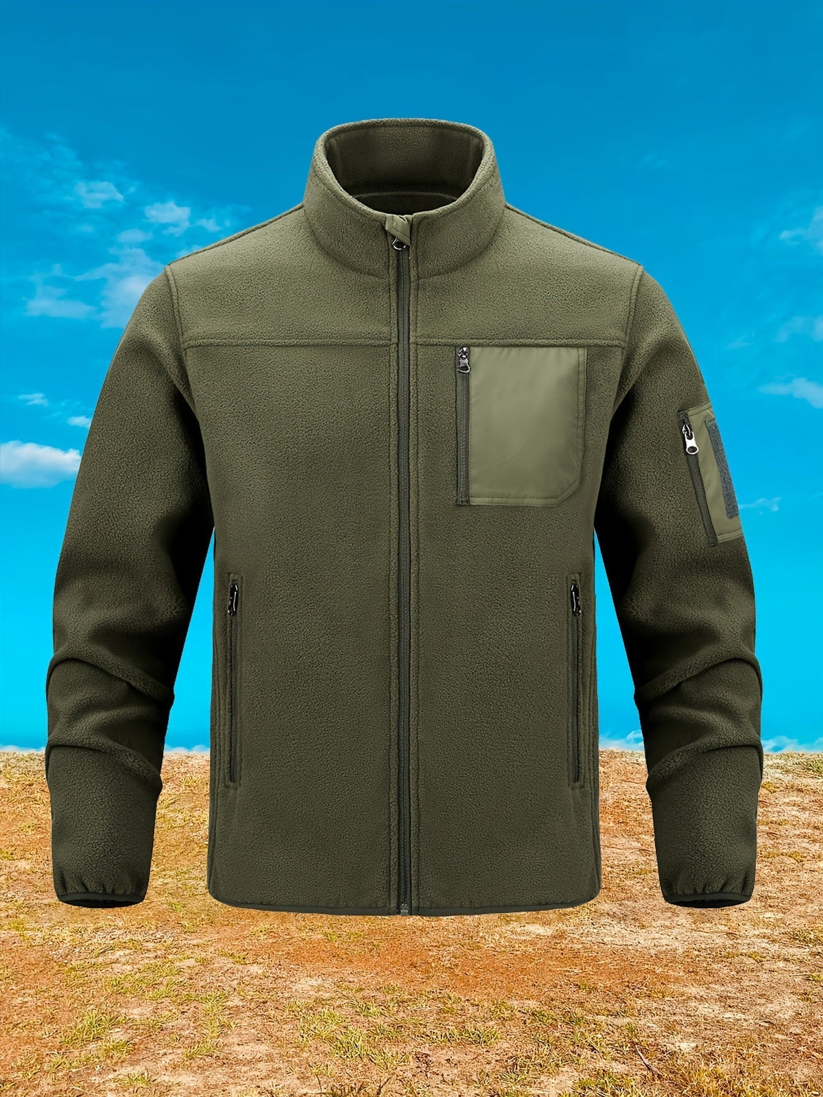 Stylish Fleece Jacket for Men with Stand-Up Collar and Functional Pockets - 11 - Stylewhipped