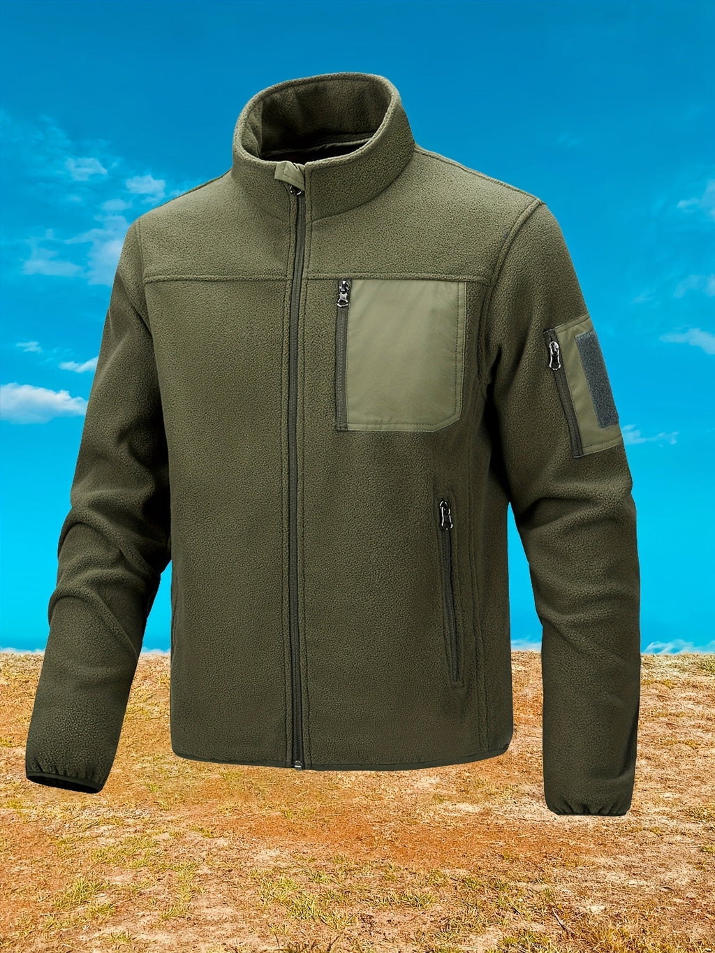 Stylish Fleece Jacket for Men with Stand-Up Collar and Functional Pockets - 12 - Stylewhipped