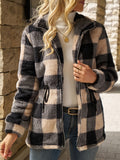 Checked Women's Jacket with Adjustable Waist Tie and Hood - 1 - Stylewhipped