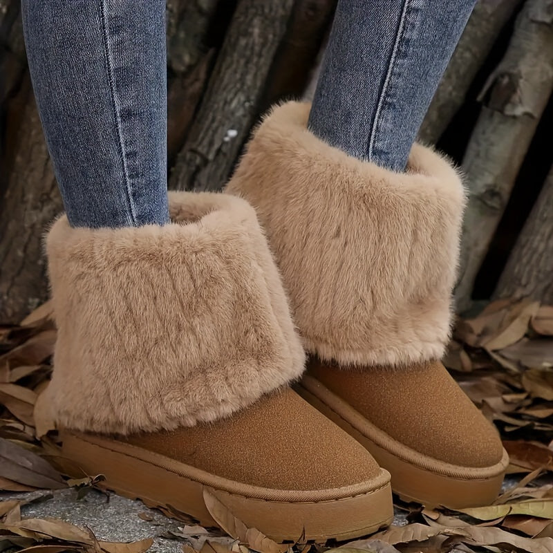 Faux Fur Winter Boots for Women with Chunky Sole - 2 - Stylewhipped