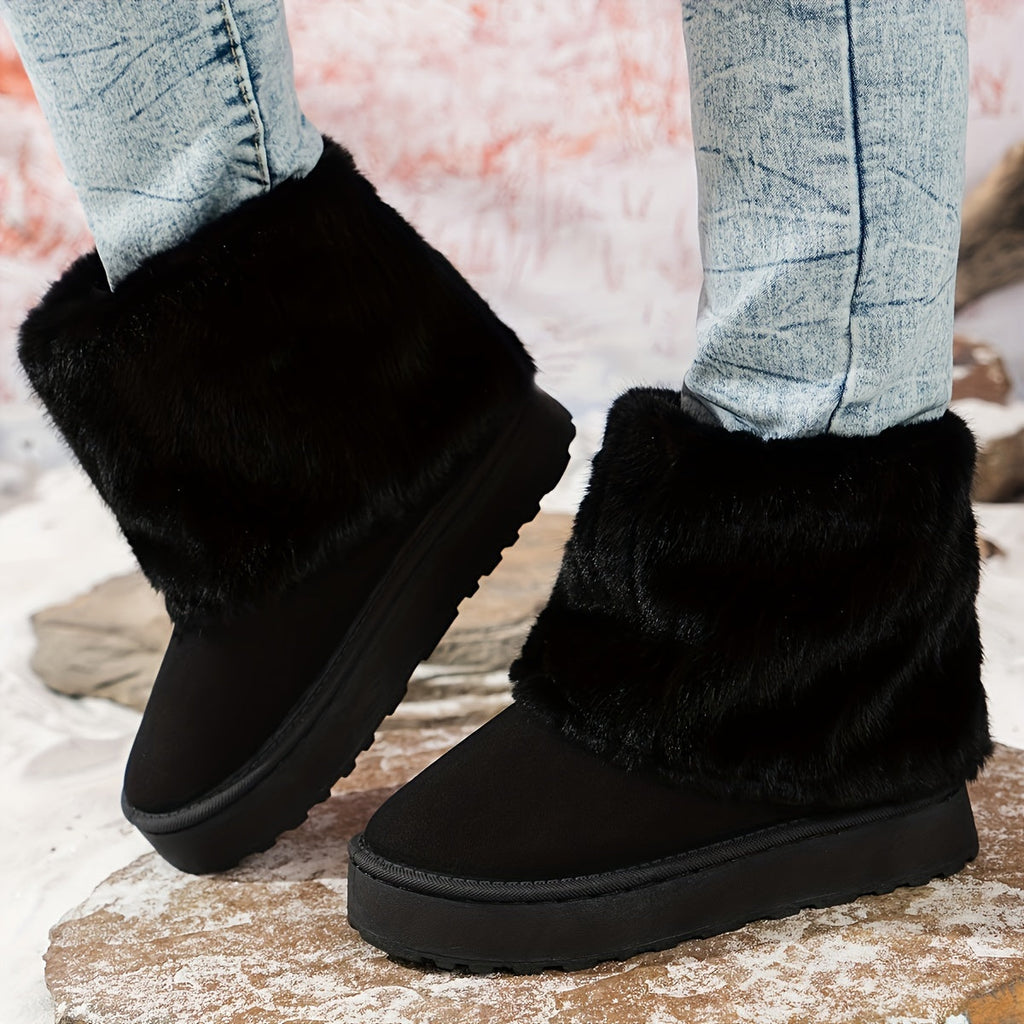 Faux Fur Winter Boots for Women with Chunky Sole - 4 - Stylewhipped
