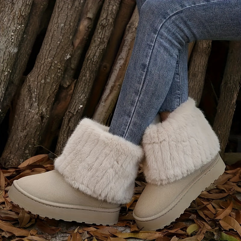 Faux Fur Winter Boots for Women with Chunky Sole - 6 - Stylewhipped