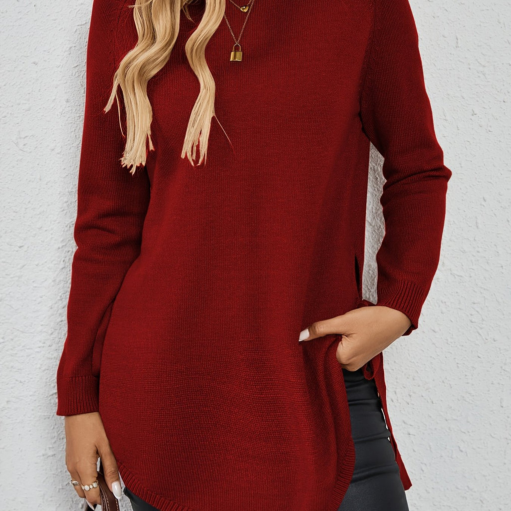 Long-Sleeved Women's Sweater with Side Slits - 1 - Stylewhipped