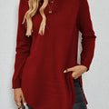 Long-Sleeved Women's Sweater with Side Slits - 1 - Stylewhipped