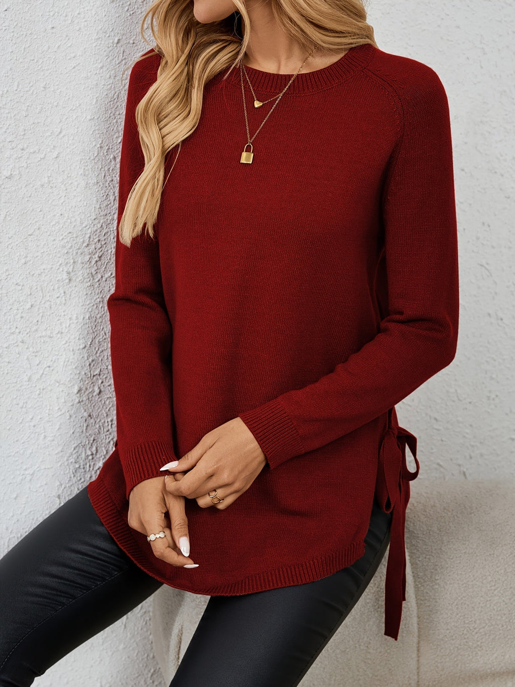 Long-Sleeved Women's Sweater with Side Slits - 4 - Stylewhipped