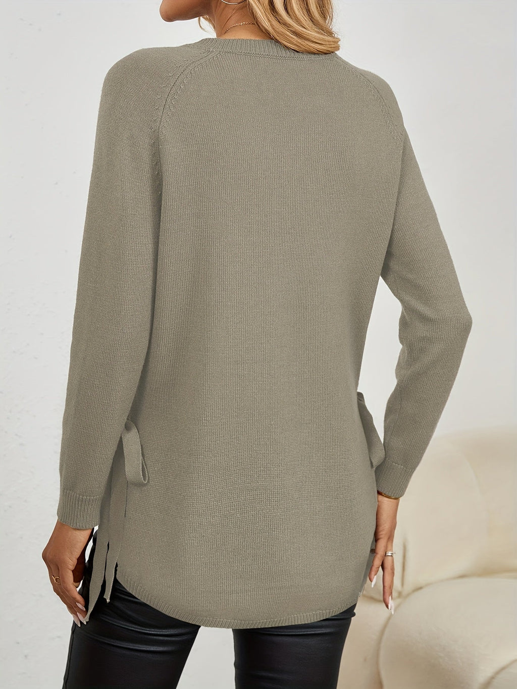 Long-Sleeved Women's Sweater with Side Slits - 9 - Stylewhipped