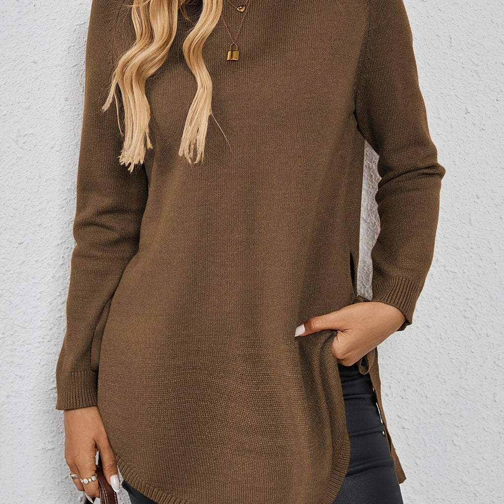 Long-Sleeved Women's Sweater with Side Slits - 11 - Stylewhipped