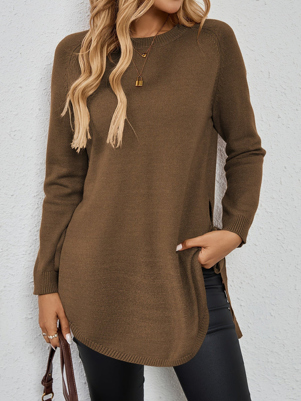 Long-Sleeved Women's Sweater with Side Slits - 13 - Stylewhipped