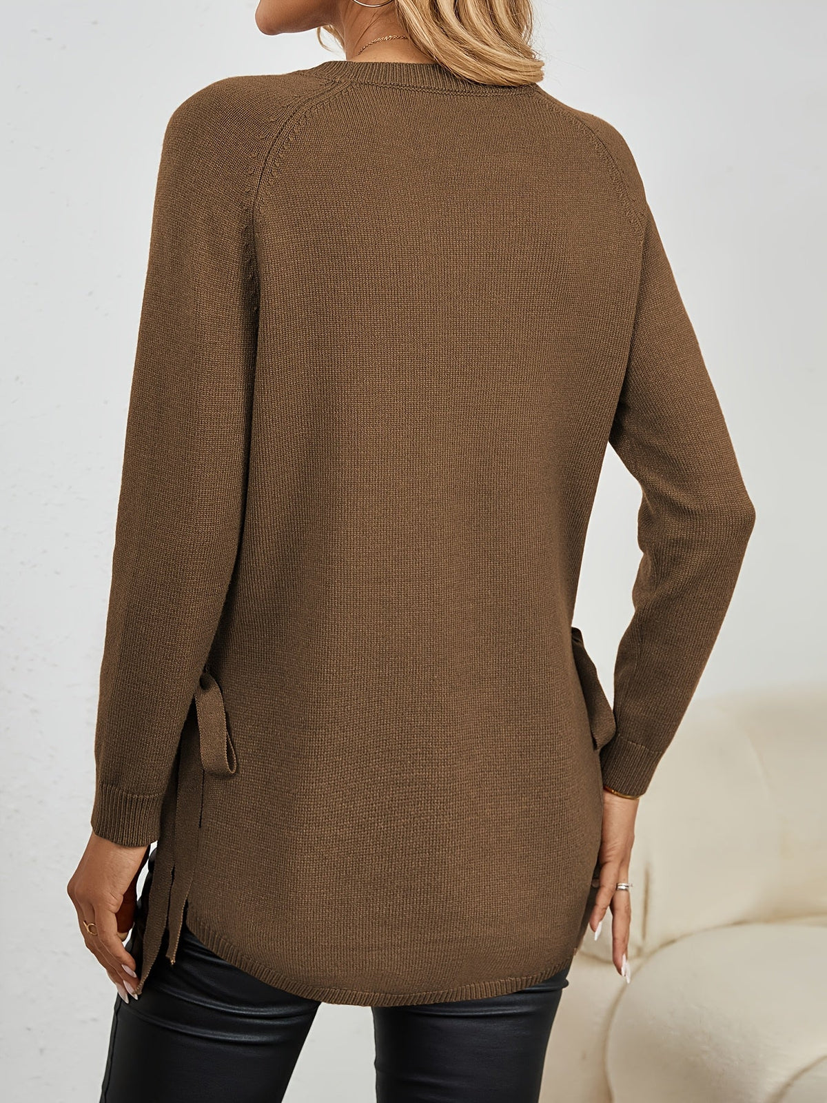 Long-Sleeved Women's Sweater with Side Slits - 14 - Stylewhipped