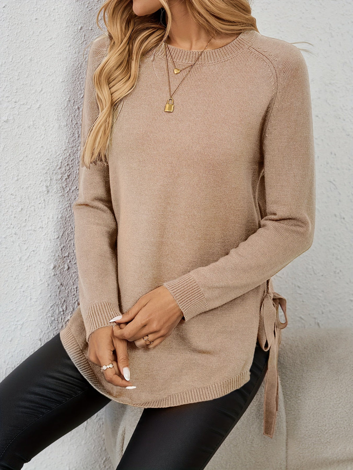 Long-Sleeved Women's Sweater with Side Slits - 18 - Stylewhipped