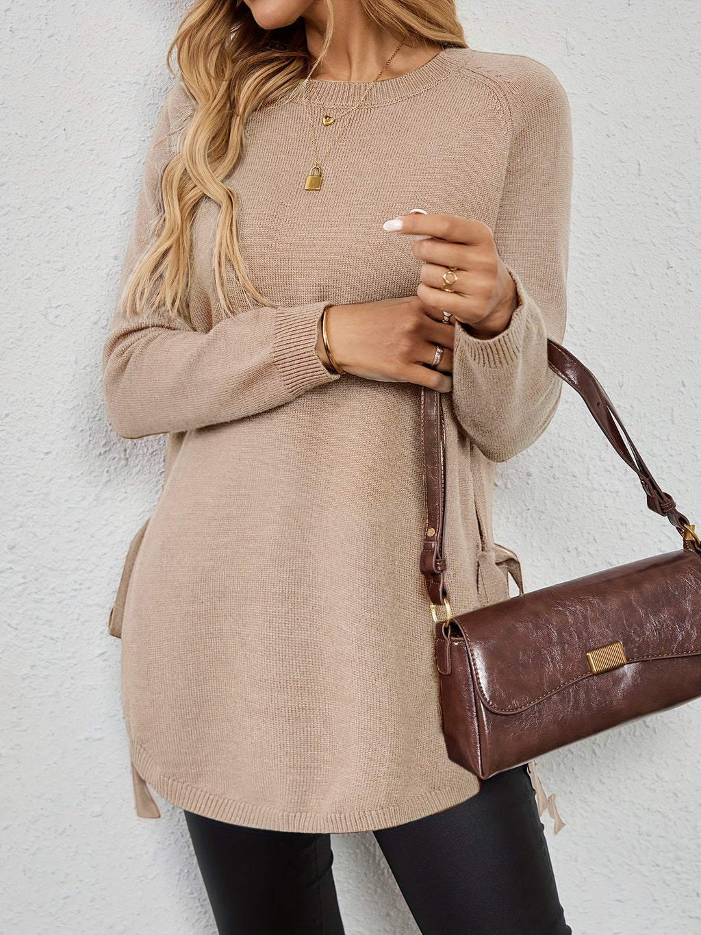 Long-Sleeved Women's Sweater with Side Slits - 20 - Stylewhipped