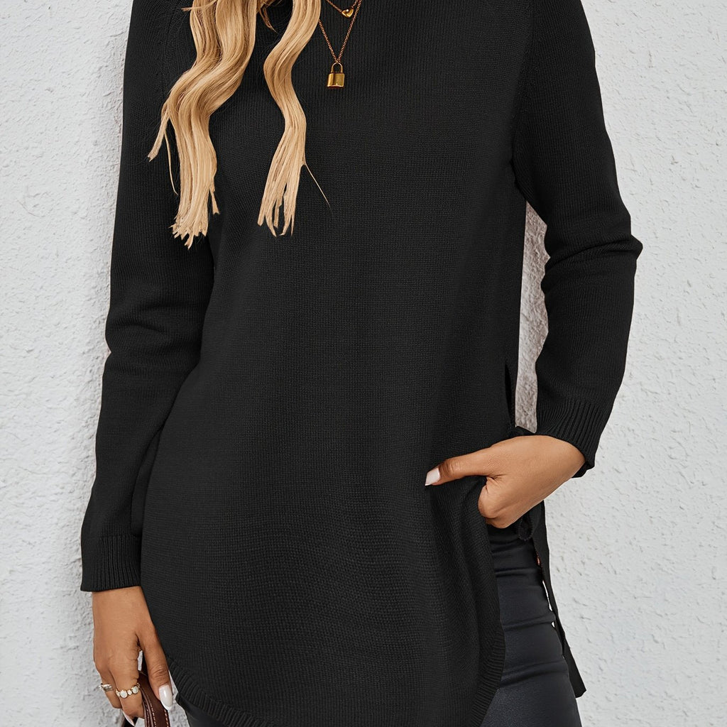 Long-Sleeved Women's Sweater with Side Slits - 23 - Stylewhipped