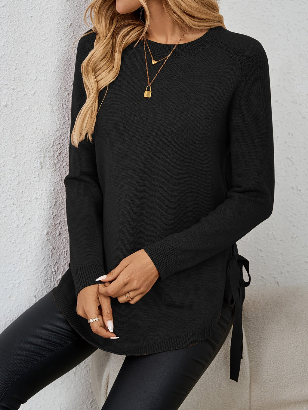 Long-Sleeved Women's Sweater with Side Slits - 24 - Stylewhipped