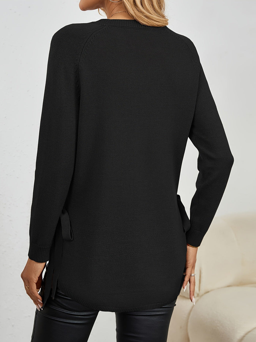 Long-Sleeved Women's Sweater with Side Slits - 25 - Stylewhipped