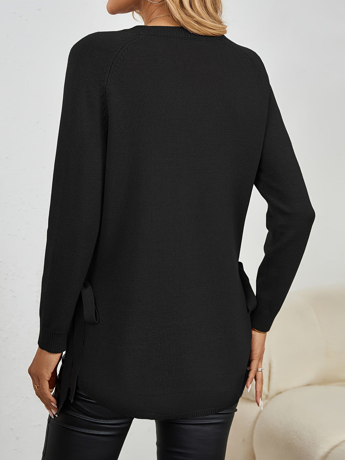 Long-Sleeved Women's Sweater with Side Slits - 25 - Stylewhipped