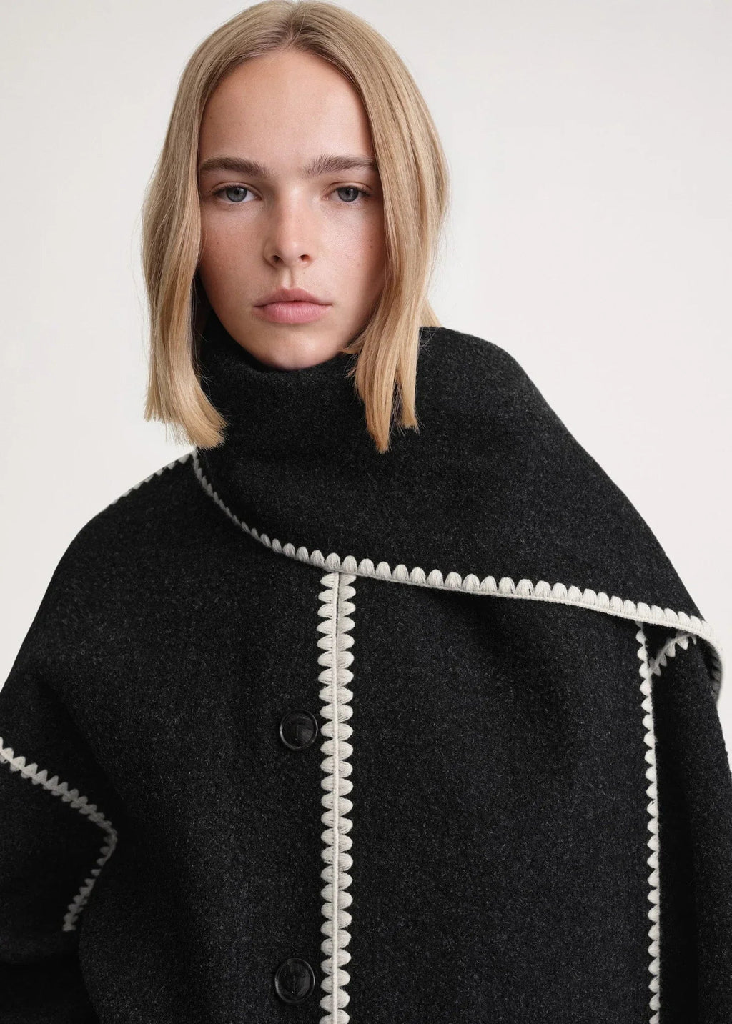 Women's Stylish Wrap Coat with High Collar and Fringe Detail - 16 - Stylewhipped