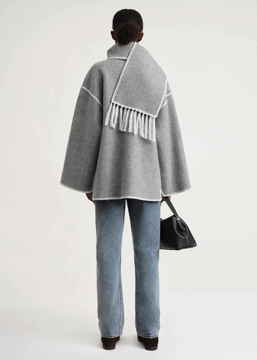 Women's Stylish Wrap Coat with High Collar and Fringe Detail - 18 - Stylewhipped