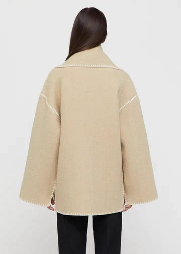 Women's Stylish Wrap Coat with High Collar and Fringe Detail - 20 - Stylewhipped