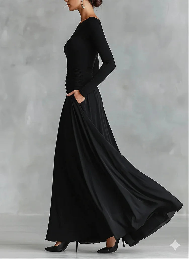 Maxi Dress Women's Fitted Silhouette with Elegant Boat Neck - 3 - Stylewhipped