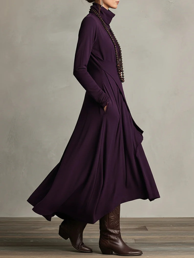 Maxi Dress for Women with Asymmetrical Hem and High Neck - 4 - Stylewhipped