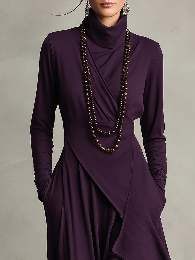 Maxi Dress for Women with Asymmetrical Hem and High Neck - 5 - Stylewhipped