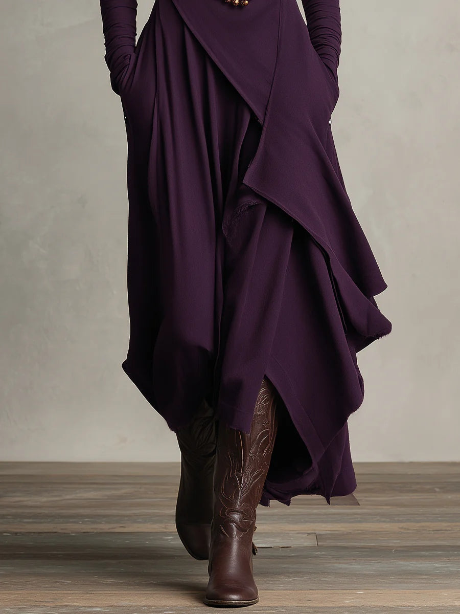Maxi Dress for Women with Asymmetrical Hem and High Neck - 6 - Stylewhipped