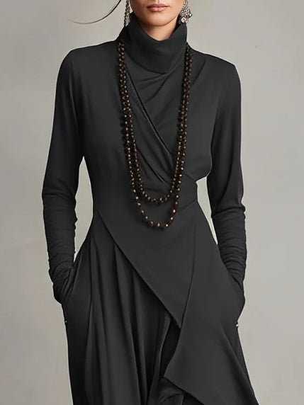 Maxi Dress for Women with Asymmetrical Hem and High Neck - 7 - Stylewhipped