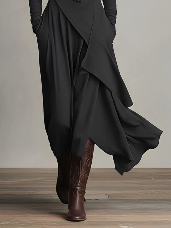 Maxi Dress for Women with Asymmetrical Hem and High Neck - 8 - Stylewhipped