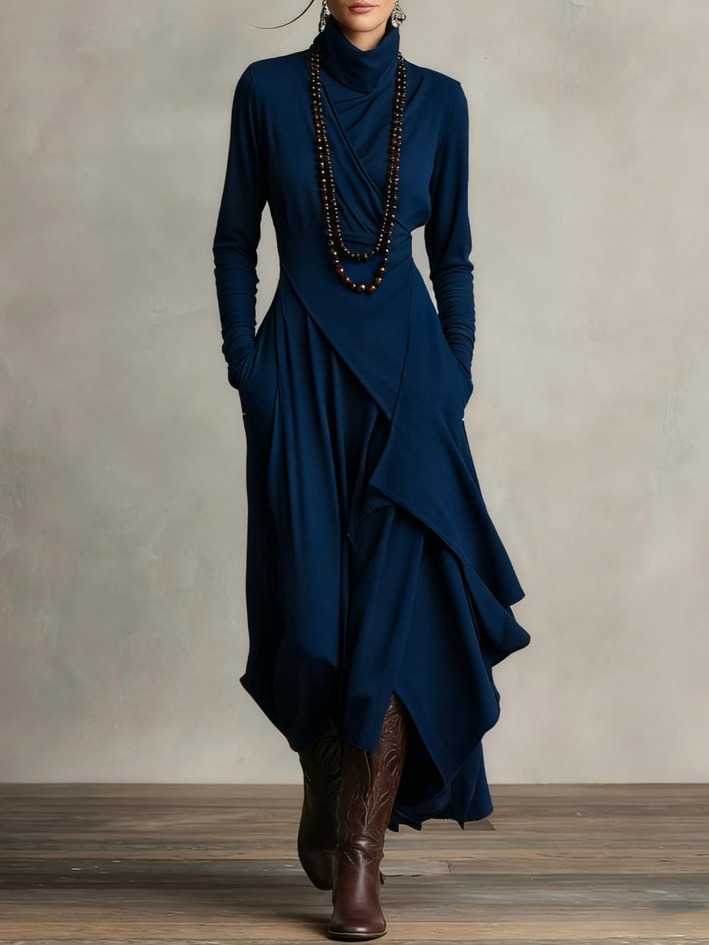 Maxi Dress for Women with Asymmetrical Hem and High Neck - 10 - Stylewhipped