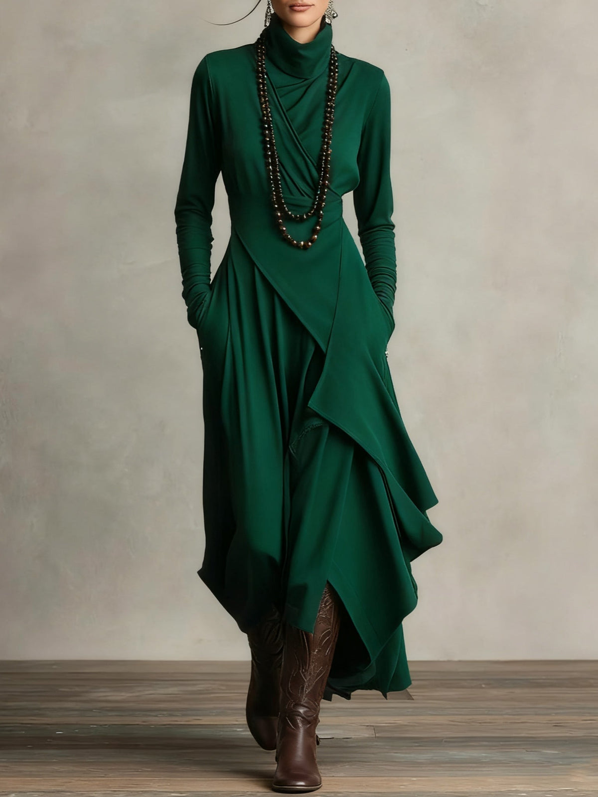 Maxi Dress for Women with Asymmetrical Hem and High Neck - 11 - Stylewhipped