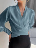 Women's Blouse with Wrap Design and Long Sleeves - 4 - Stylewhipped