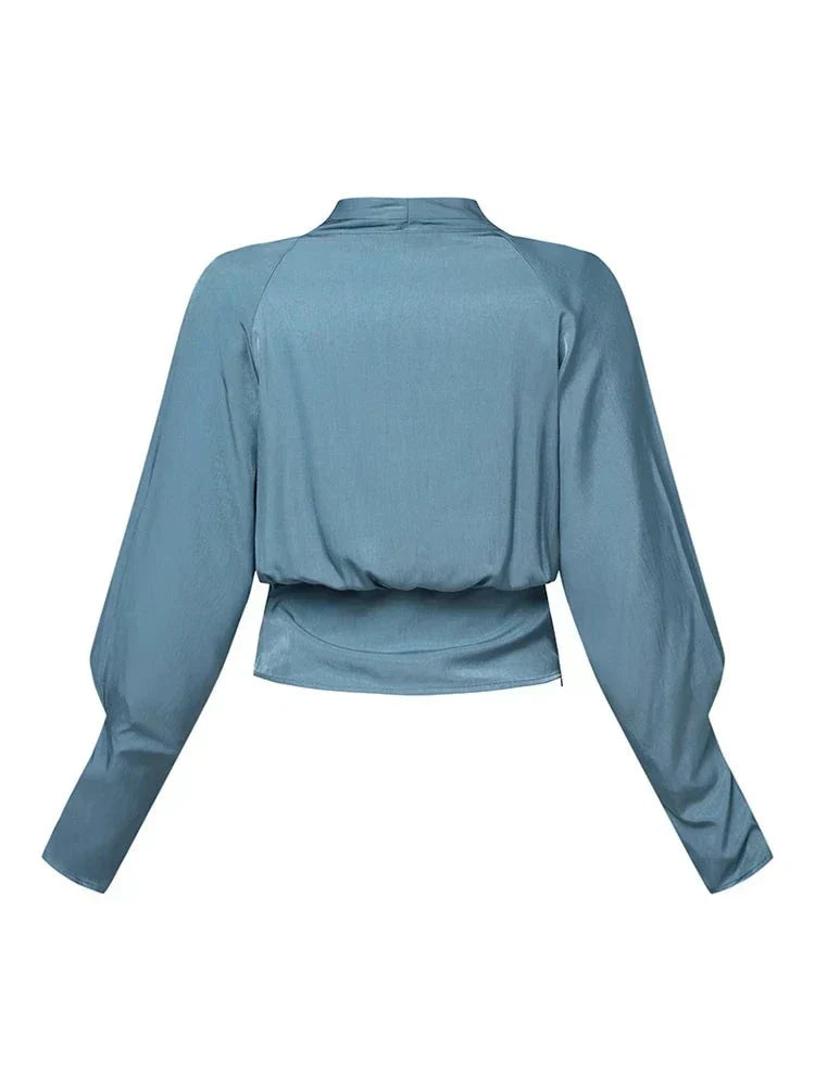 Women's Blouse with Wrap Design and Long Sleeves - 5 - Stylewhipped