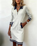 Casual Women's Dress with Zip Neck and Pockets - 1 - Stylewhipped
