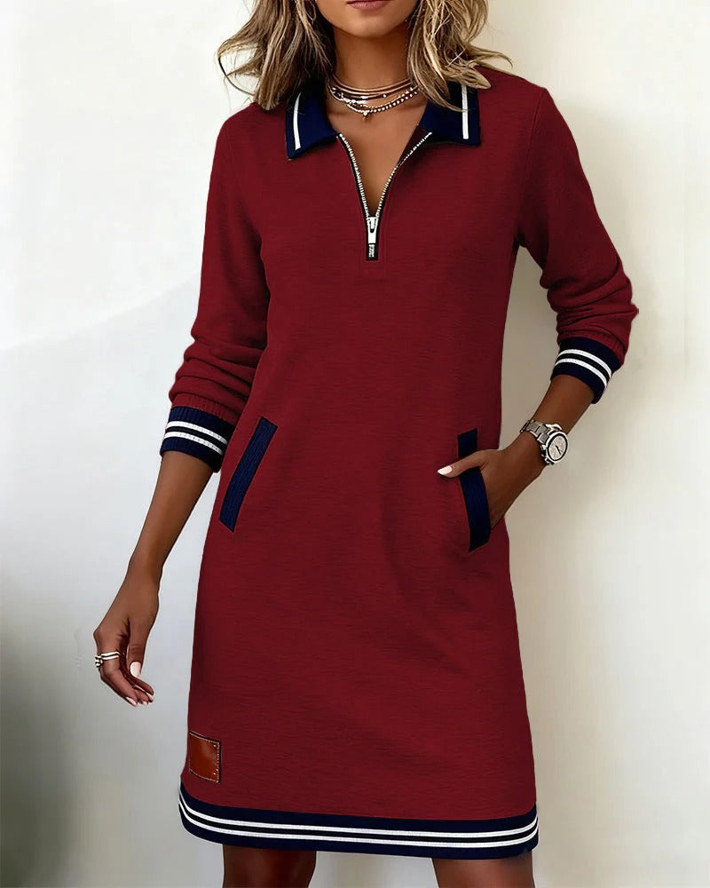 Casual Women's Dress with Zip Neck and Pockets - 6 - Stylewhipped