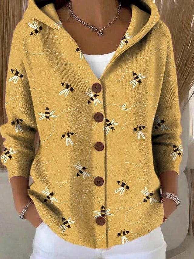 Women’s Hooded Cardigan with Colourful Print and Button Detail - 2 - Stylewhipped