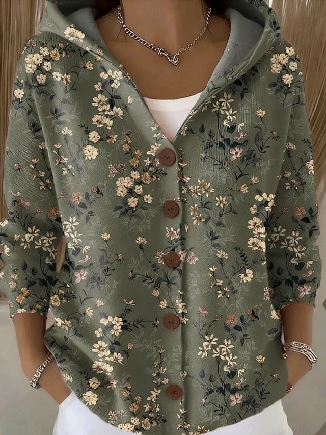 Women’s Hooded Cardigan with Colourful Print and Button Detail - 4 - Stylewhipped