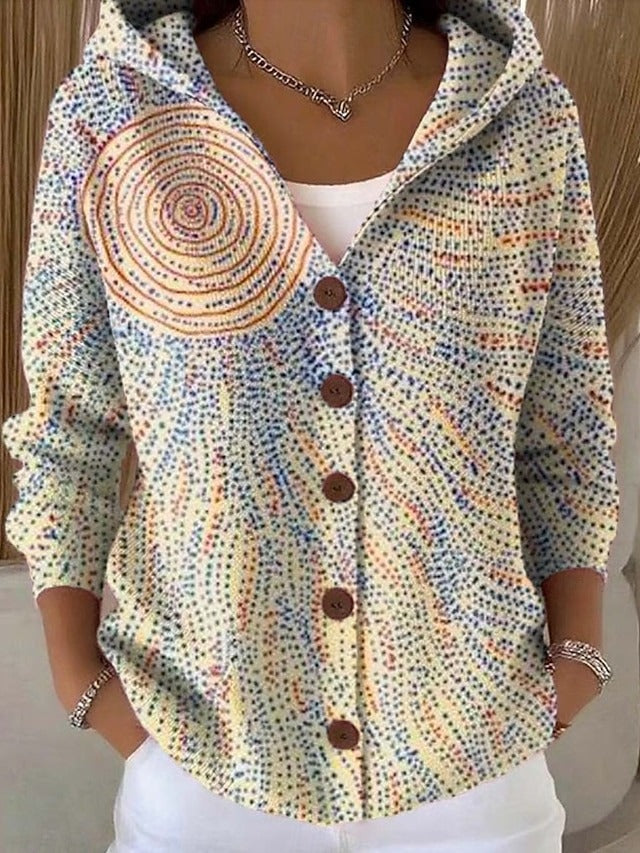 Women’s Hooded Cardigan with Colourful Print and Button Detail - 6 - Stylewhipped