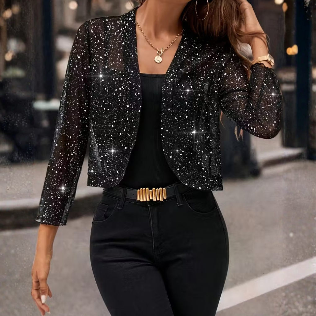 Sparkling Women's Cardigan with Three-Quarter Sleeves and Open Front - 2 - Stylewhipped