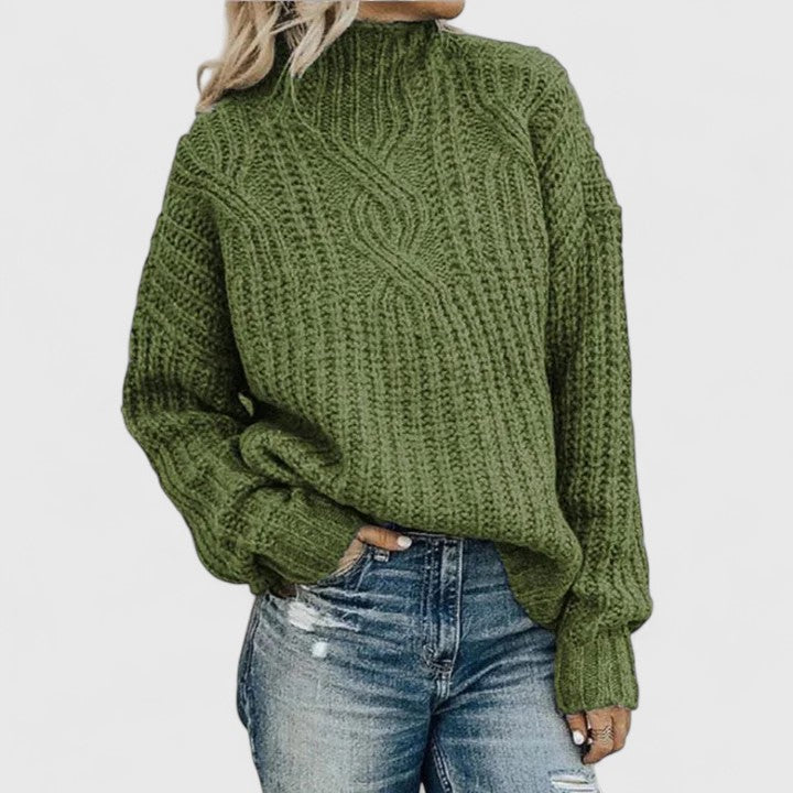 Chunky Knit Sweater Women's High Neck Relaxed Fit - 1 - Stylewhipped