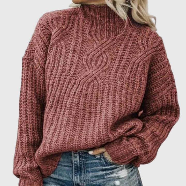 Chunky Knit Sweater Women's High Neck Relaxed Fit - 2 - Stylewhipped