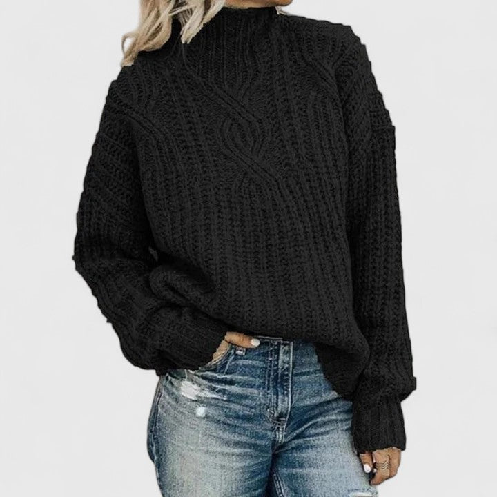 Chunky Knit Sweater Women's High Neck Relaxed Fit - 3 - Stylewhipped
