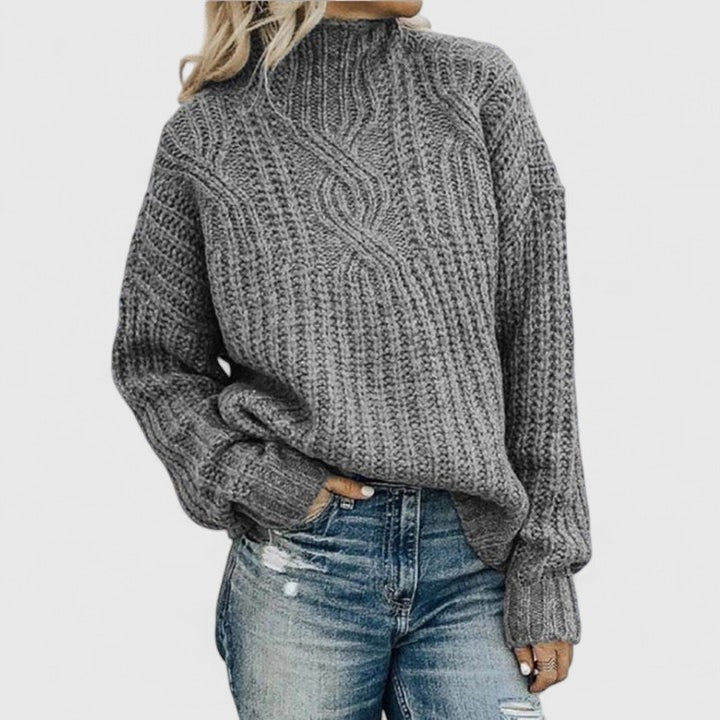Chunky Knit Sweater Women's High Neck Relaxed Fit - 4 - Stylewhipped