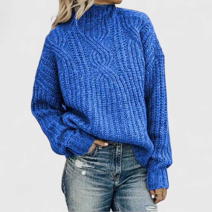 Chunky Knit Sweater Women's High Neck Relaxed Fit - 5 - Stylewhipped