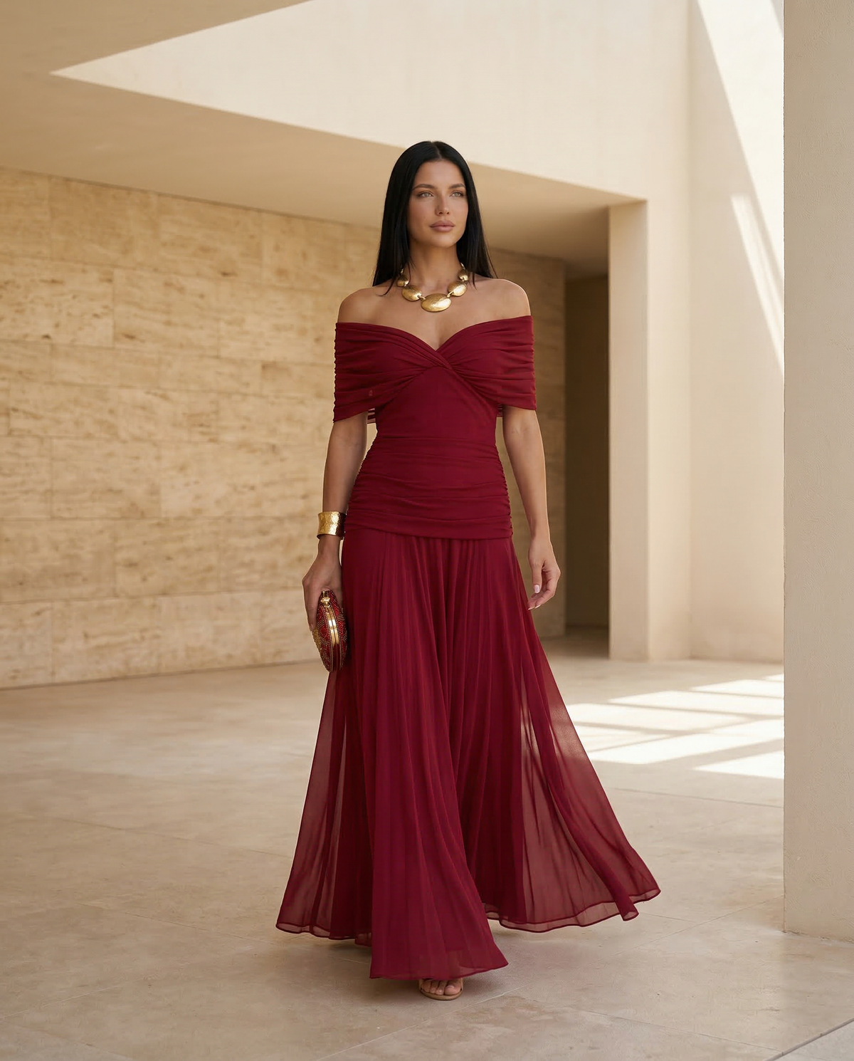 Evening Dress Women's Off-Shoulder Maxi with Ruched Detail - 3 - Stylewhipped