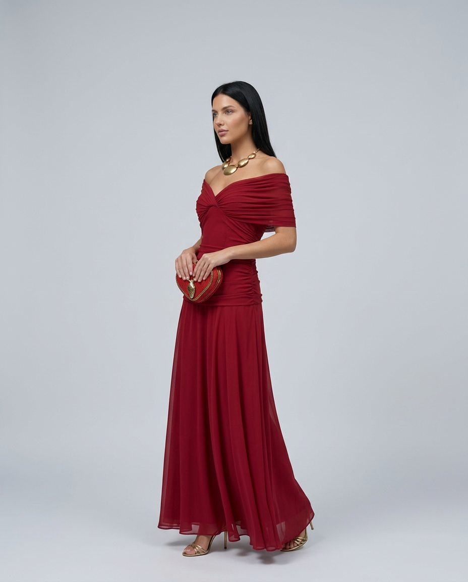 Evening Dress Women's Off-Shoulder Maxi with Ruched Detail - 5 - Stylewhipped