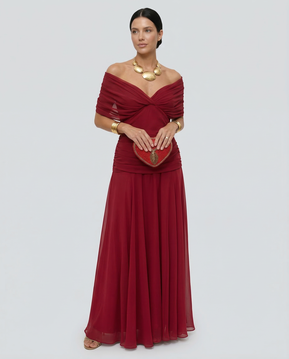 Evening Dress Women's Off-Shoulder Maxi with Ruched Detail - 6 - Stylewhipped