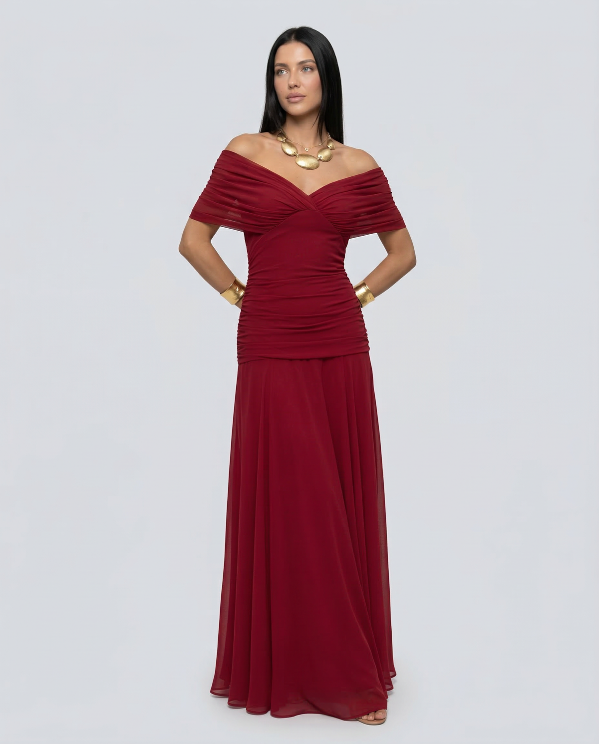 Evening Dress Women's Off-Shoulder Maxi with Ruched Detail - 7 - Stylewhipped