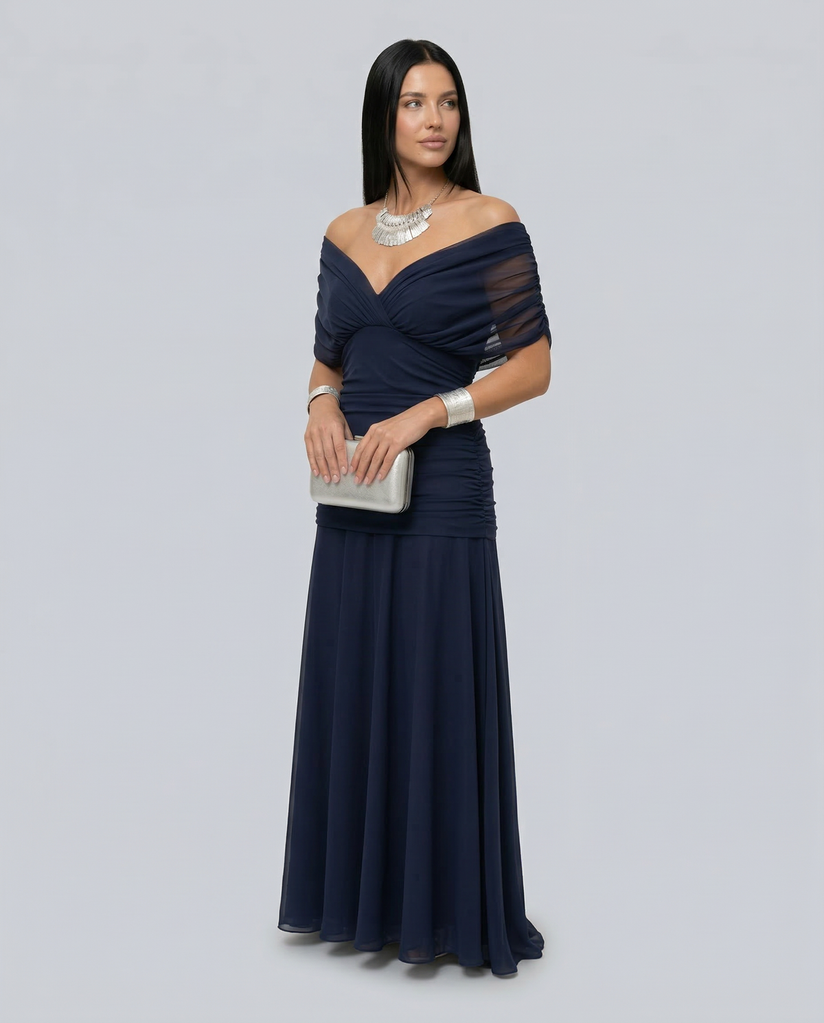 Evening Dress Women's Off-Shoulder Maxi with Ruched Detail - 8 - Stylewhipped