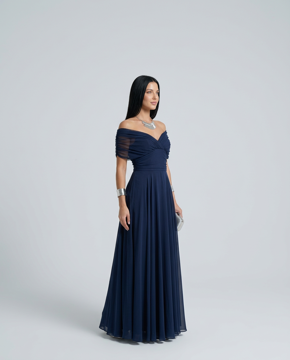 Evening Dress Women's Off-Shoulder Maxi with Ruched Detail - 12 - Stylewhipped